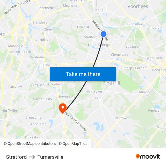 Stratford to Turnersville map