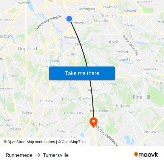 Runnemede to Turnersville map