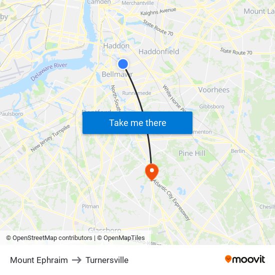 Mount Ephraim to Turnersville map