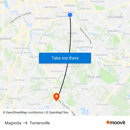 Magnolia to Turnersville map