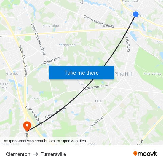 Clementon to Turnersville map
