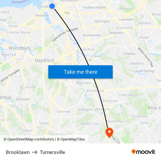 Brooklawn to Turnersville map