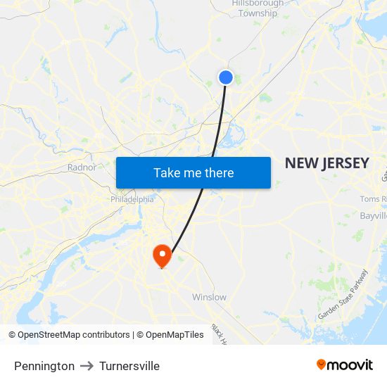 Pennington to Turnersville map