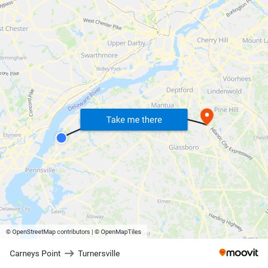 Carneys Point to Turnersville map