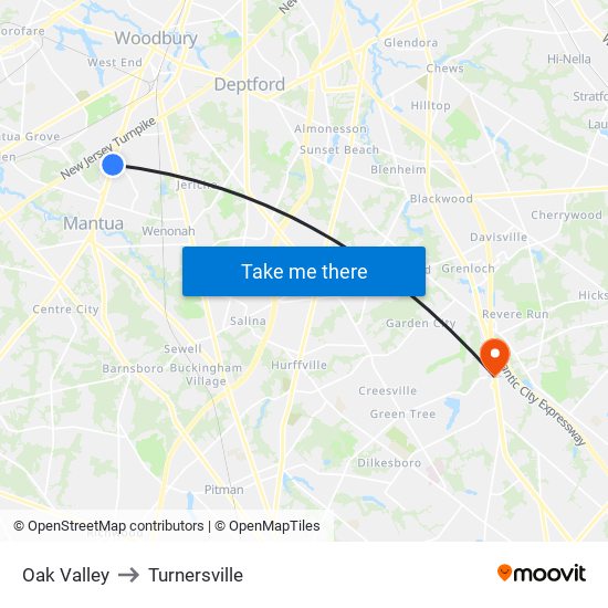 Oak Valley to Turnersville map