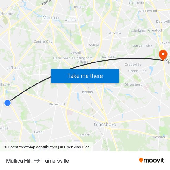 Mullica Hill to Turnersville map