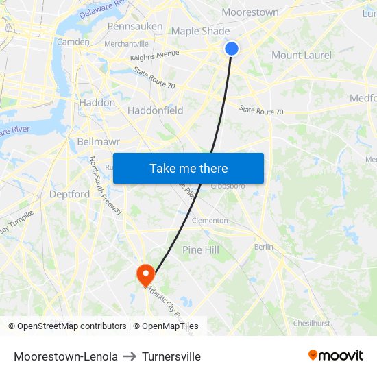 Moorestown-Lenola to Turnersville map