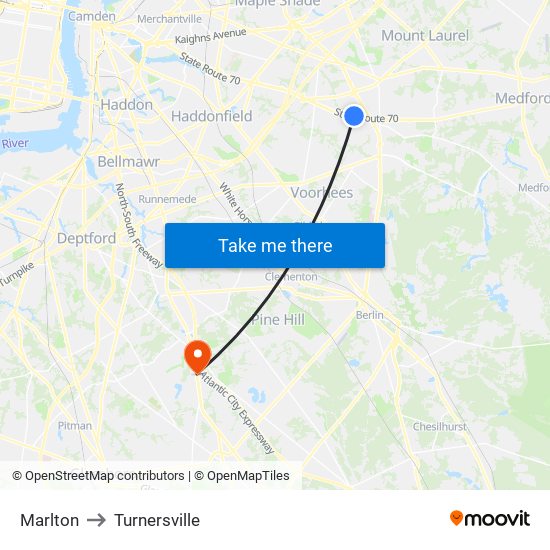 Marlton to Turnersville map