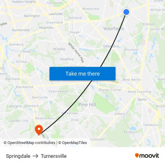 Springdale to Turnersville map