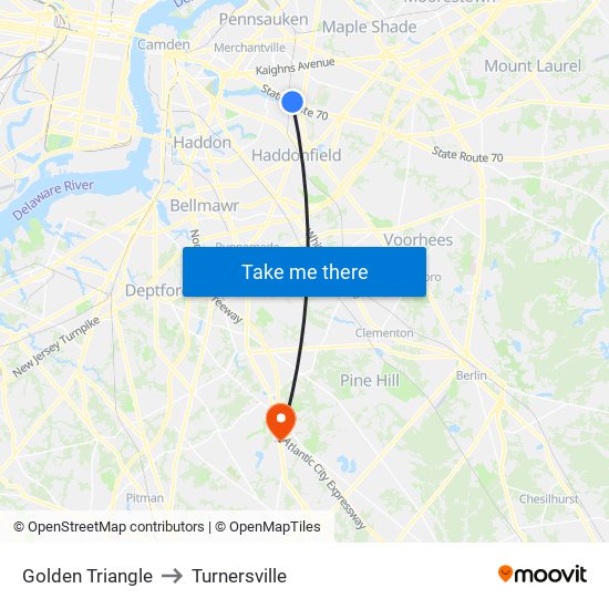 Golden Triangle to Turnersville map