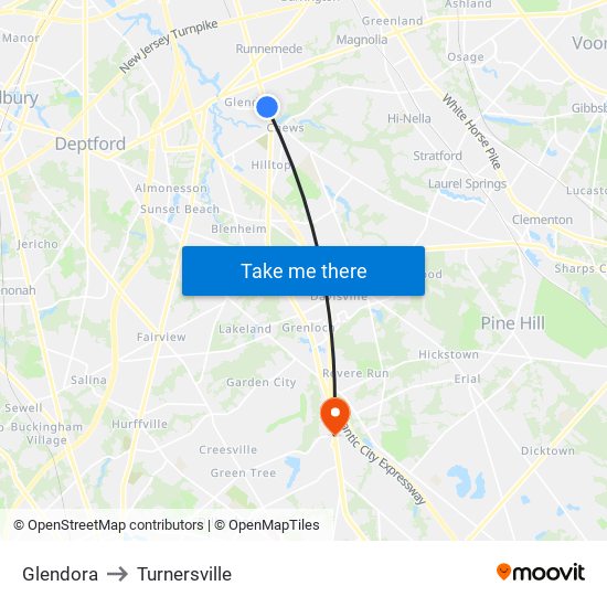 Glendora to Turnersville map