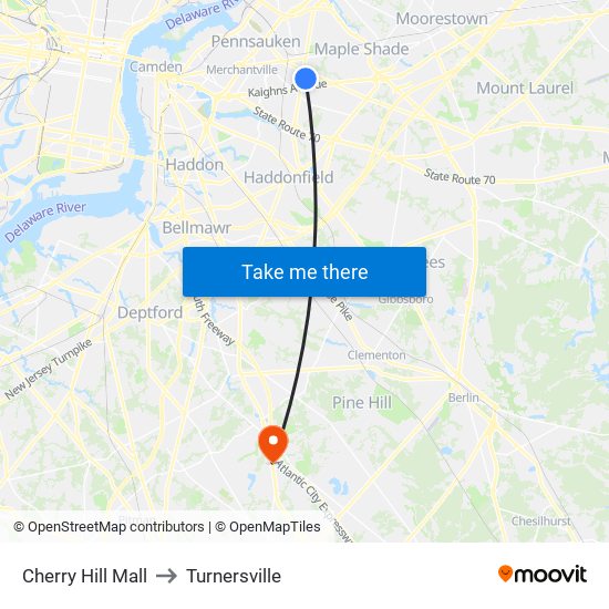 Cherry Hill Mall to Turnersville map