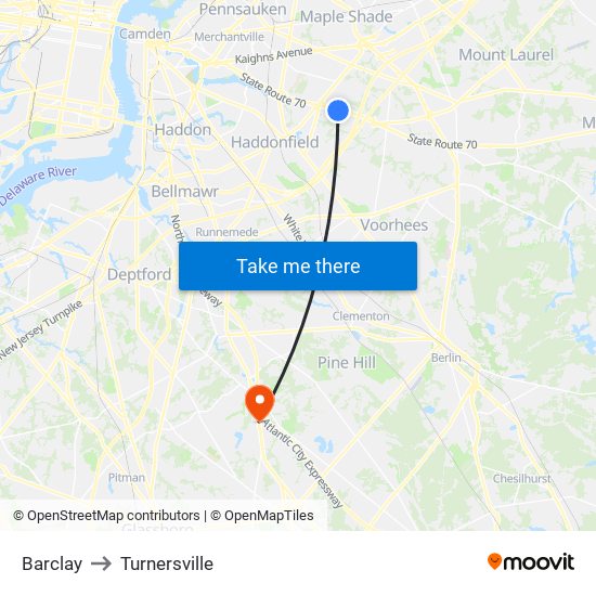 Barclay to Turnersville map