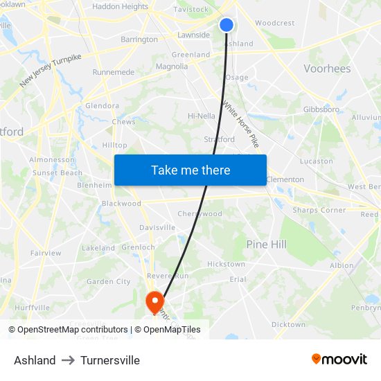 Ashland to Turnersville map