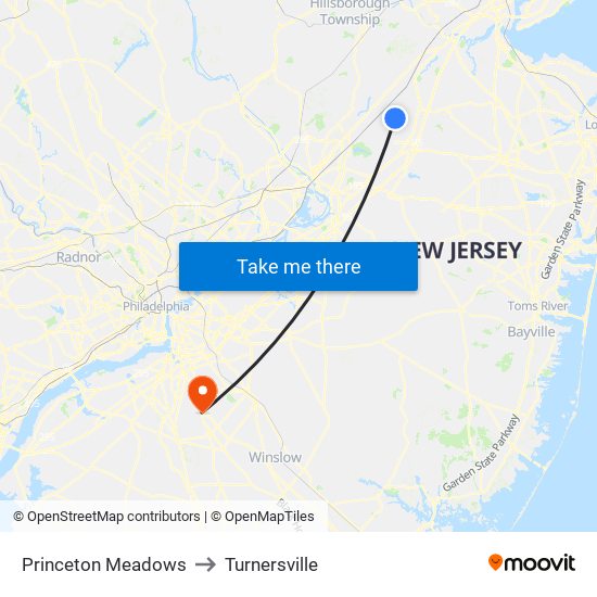 Princeton Meadows to Turnersville map