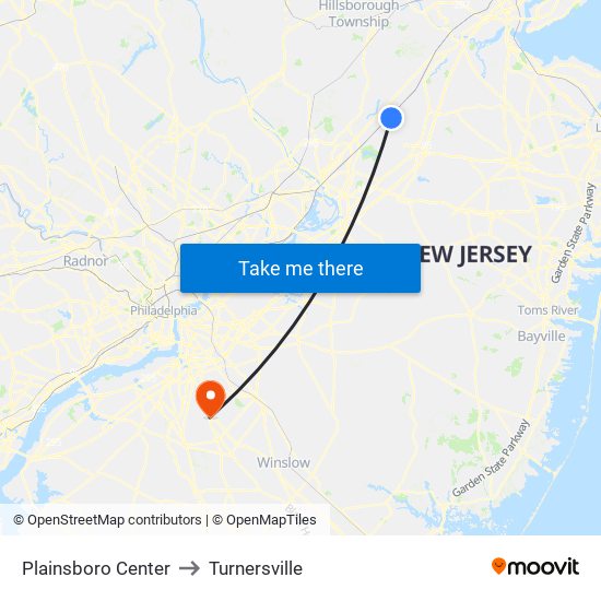 Plainsboro Center to Turnersville map