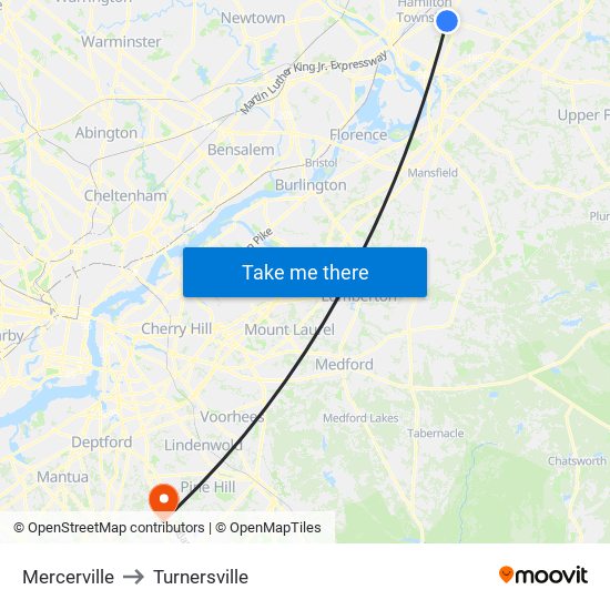 Mercerville to Turnersville map