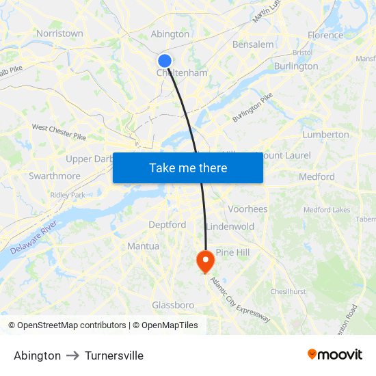 Abington to Turnersville map