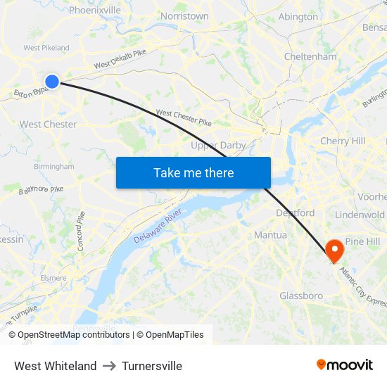 West Whiteland to Turnersville map