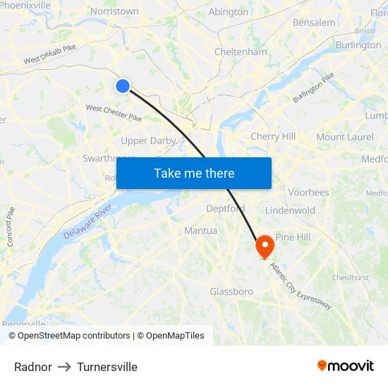 Radnor to Turnersville map