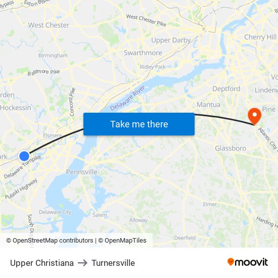 Upper Christiana to Turnersville map