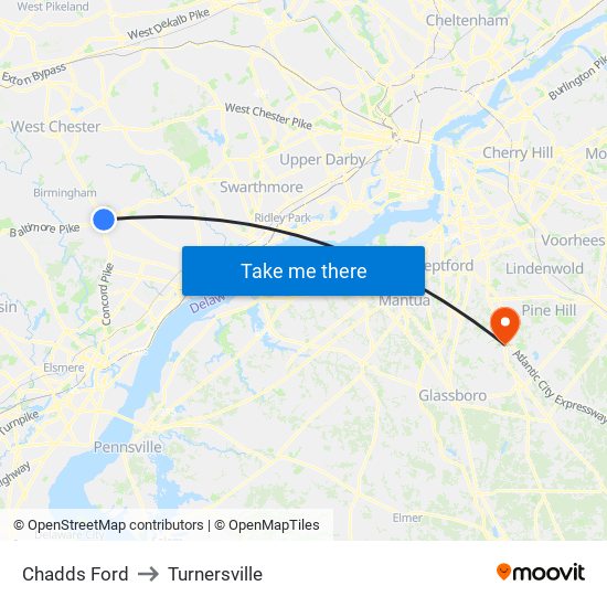 Chadds Ford to Turnersville map