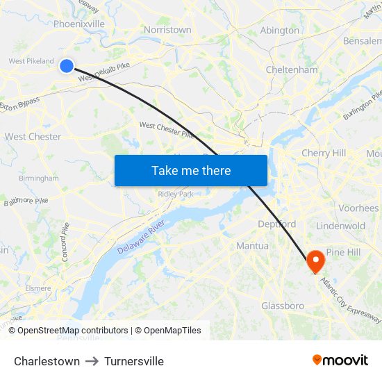 Charlestown to Turnersville map