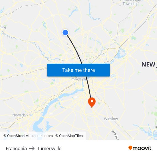 Franconia to Turnersville map