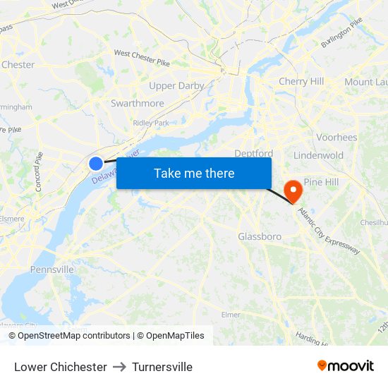 Lower Chichester to Turnersville map