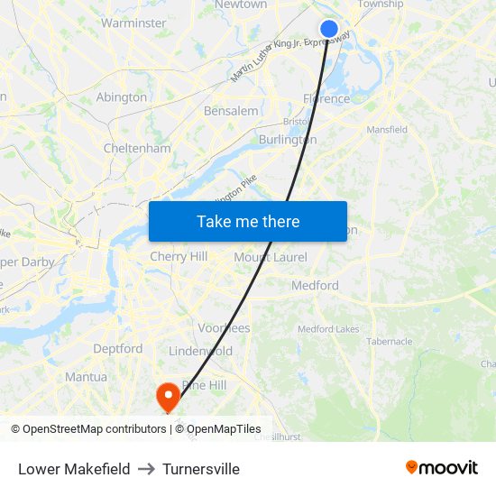 Lower Makefield to Turnersville map