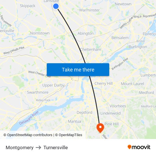 Montgomery to Turnersville map
