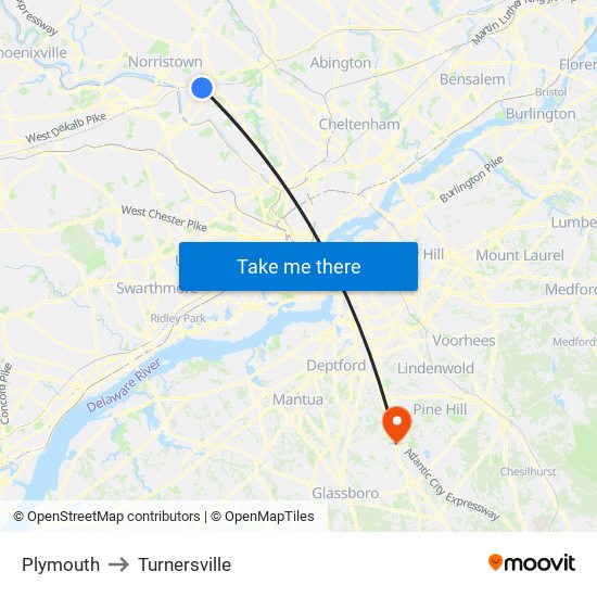 Plymouth to Turnersville map
