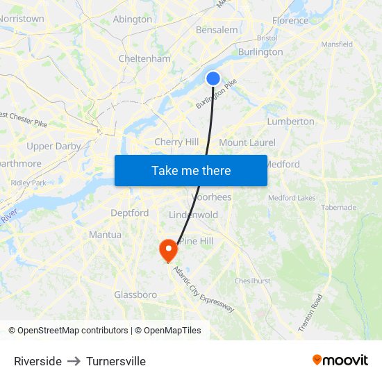 Riverside to Turnersville map