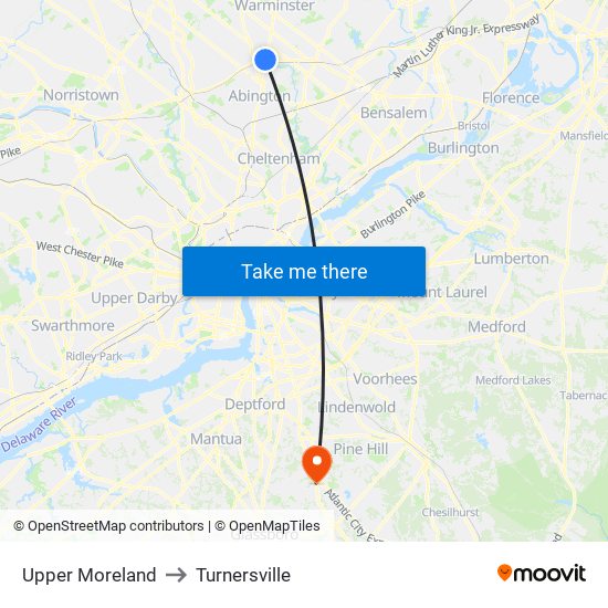 Upper Moreland to Turnersville map