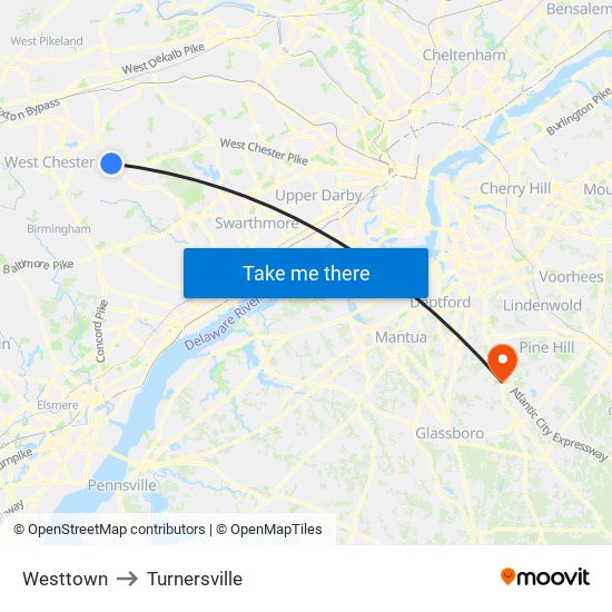 Westtown to Turnersville map