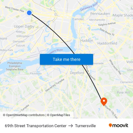 69th Street Transportation Center to Turnersville map