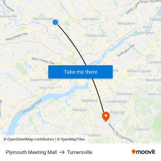 Plymouth Meeting Mall to Turnersville map