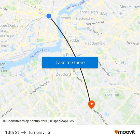 13th St to Turnersville map