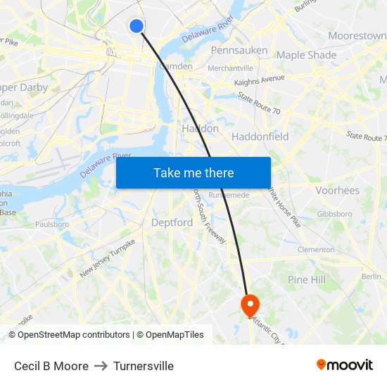 Cecil B Moore to Turnersville map