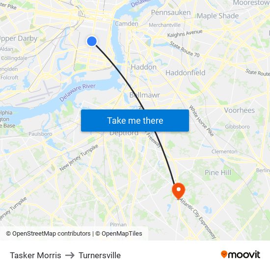 Tasker Morris to Turnersville map