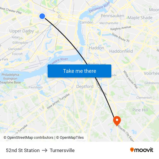 52nd St Station to Turnersville map