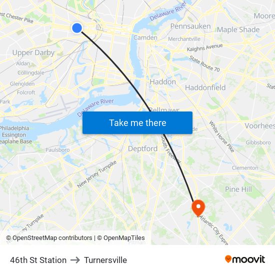 46th St Station to Turnersville map