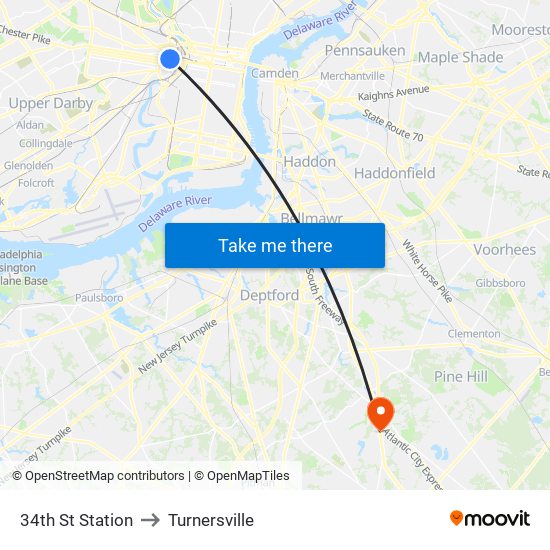 34th St Station to Turnersville map