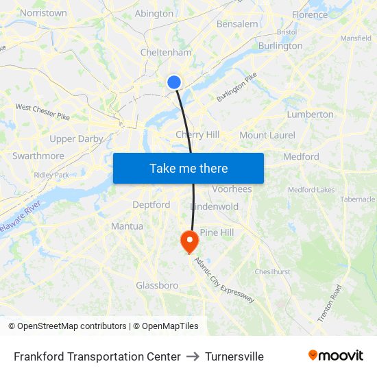 Frankford Transportation Center to Turnersville map