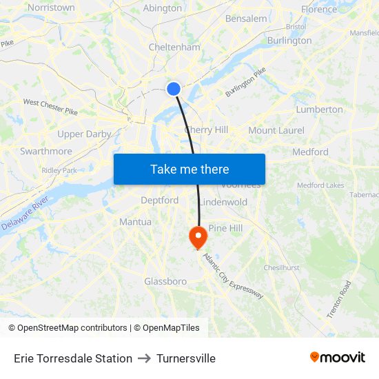 Erie Torresdale Station to Turnersville map