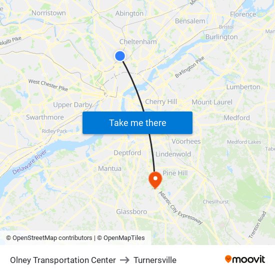 Olney Transportation Center to Turnersville map