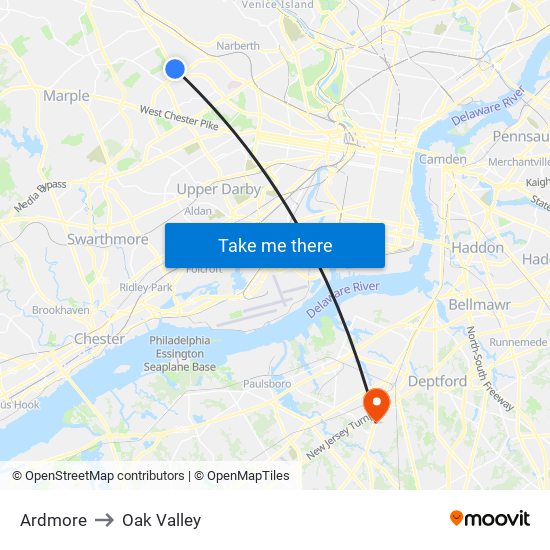 Ardmore to Oak Valley map