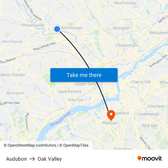 Audubon to Oak Valley map