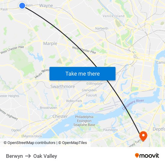 Berwyn to Oak Valley map
