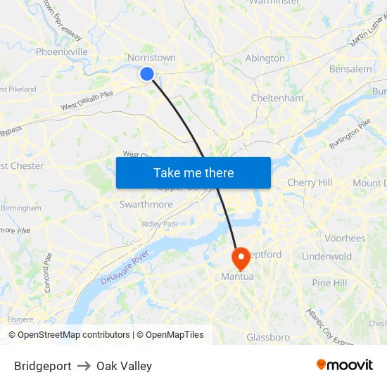 Bridgeport to Oak Valley map